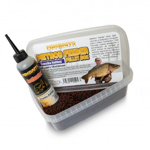 MIKBAITS Method Feeder pellet box 400g + 120ml Švestka Halibut